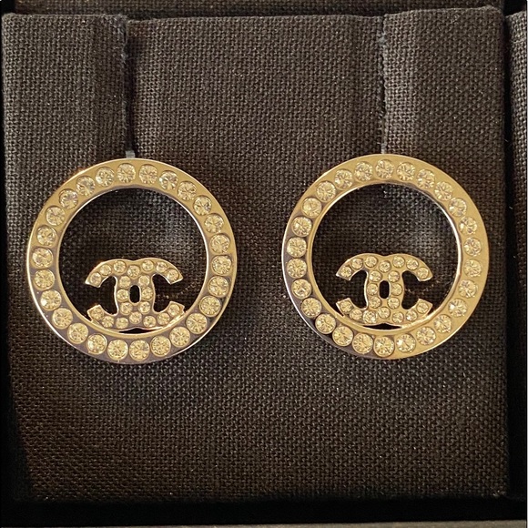 CHANEL Jewelry - BRAND NEW Chanel CC Circle Silver Crystal Earrings